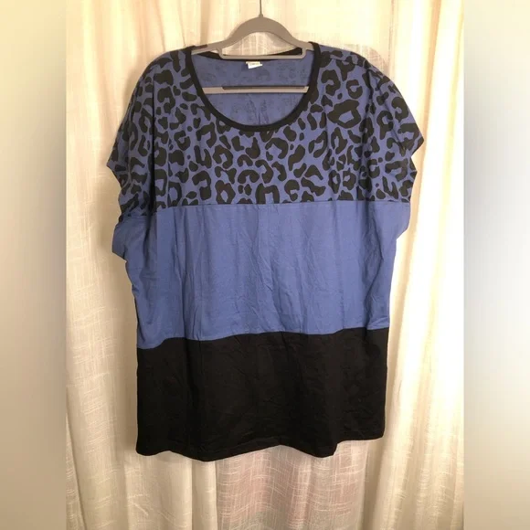 Blue and Black Leopard Print Women's Top - Picture 2 of 10